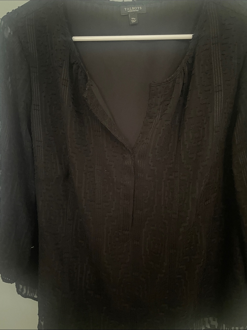 Talbots Black Textured V-Neck Tunic Top 1XP